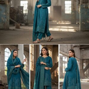 Peacock Teal Printed 3-Piece Suit JACQUARD Original