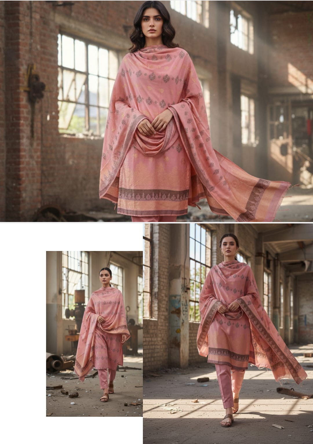 Blush Peach Pink Printed 3-Piece Suit JACQUARD Original