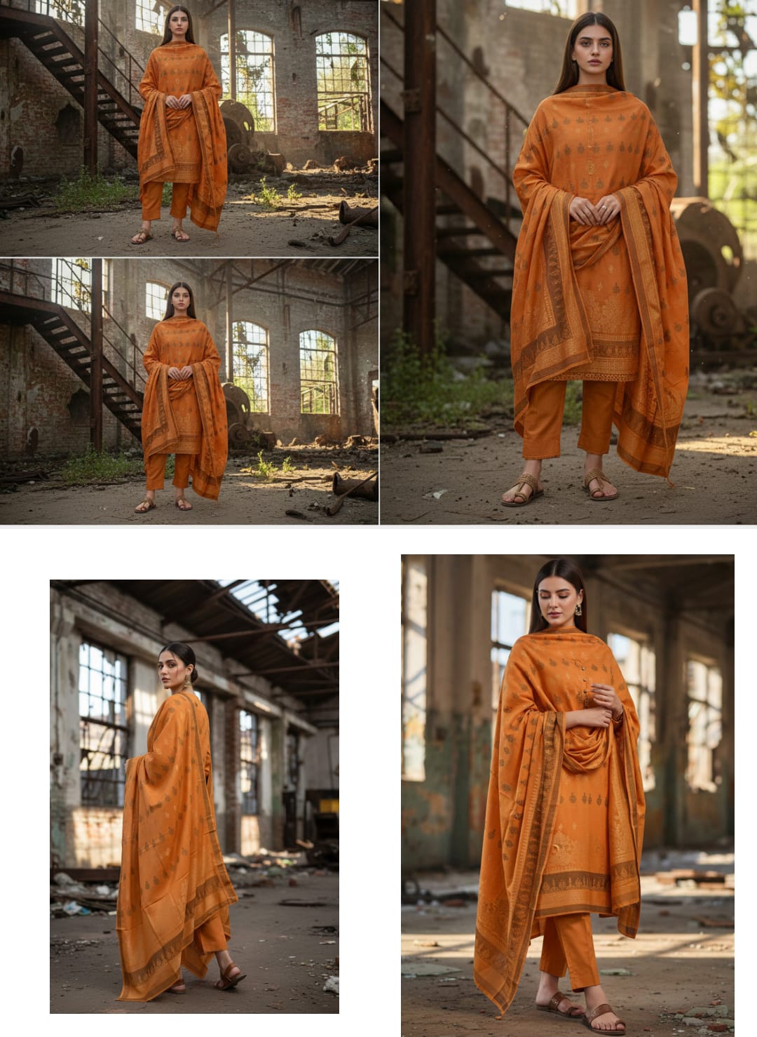 Burnt Orange Printed 3-Piece Suit JACQUARD Original