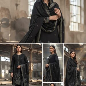 Jet Black Printed 3-Piece Suit JACQUARD Original