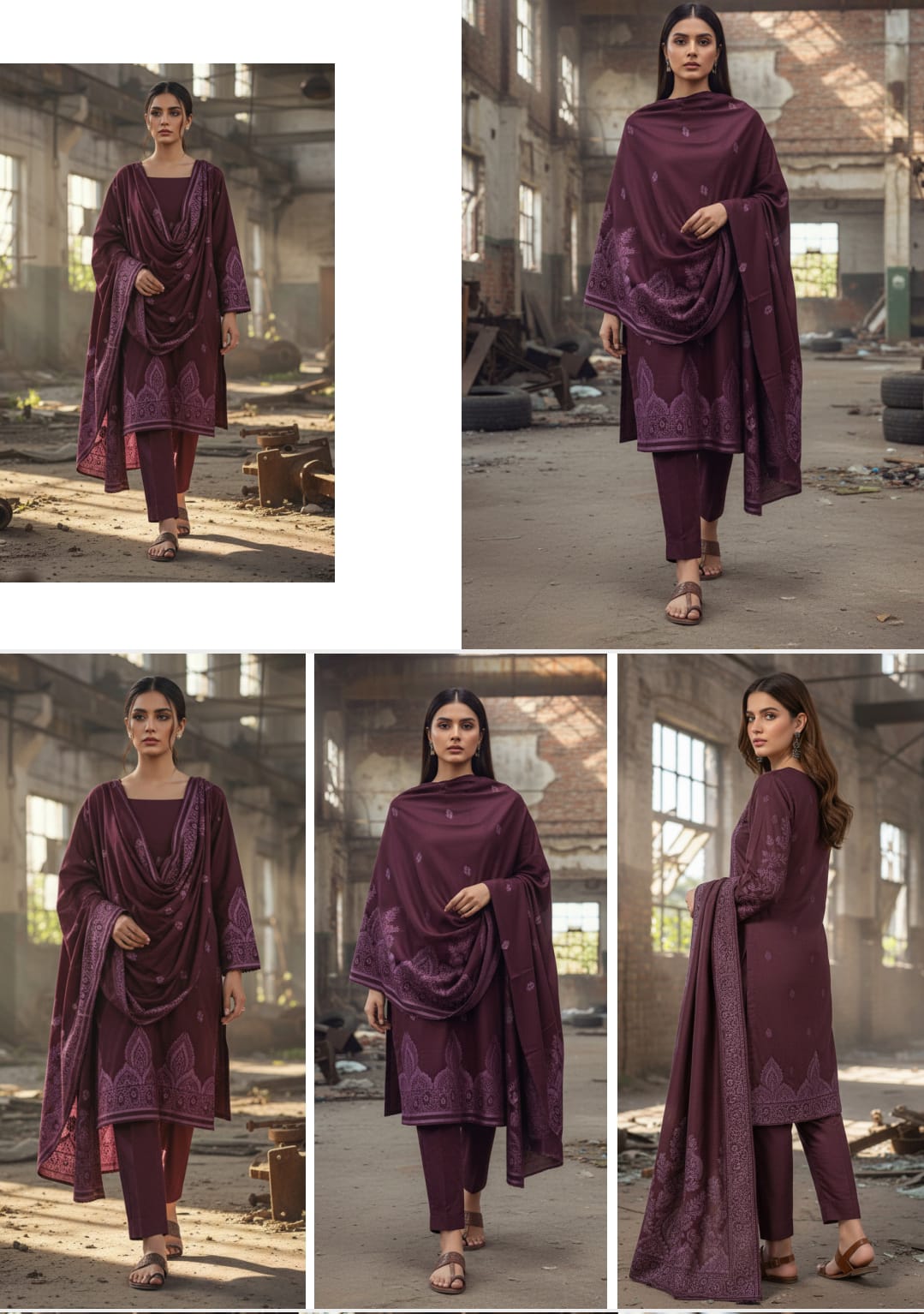 Burgundy Wine Printed 3-Piece Suit JACQUARD Original